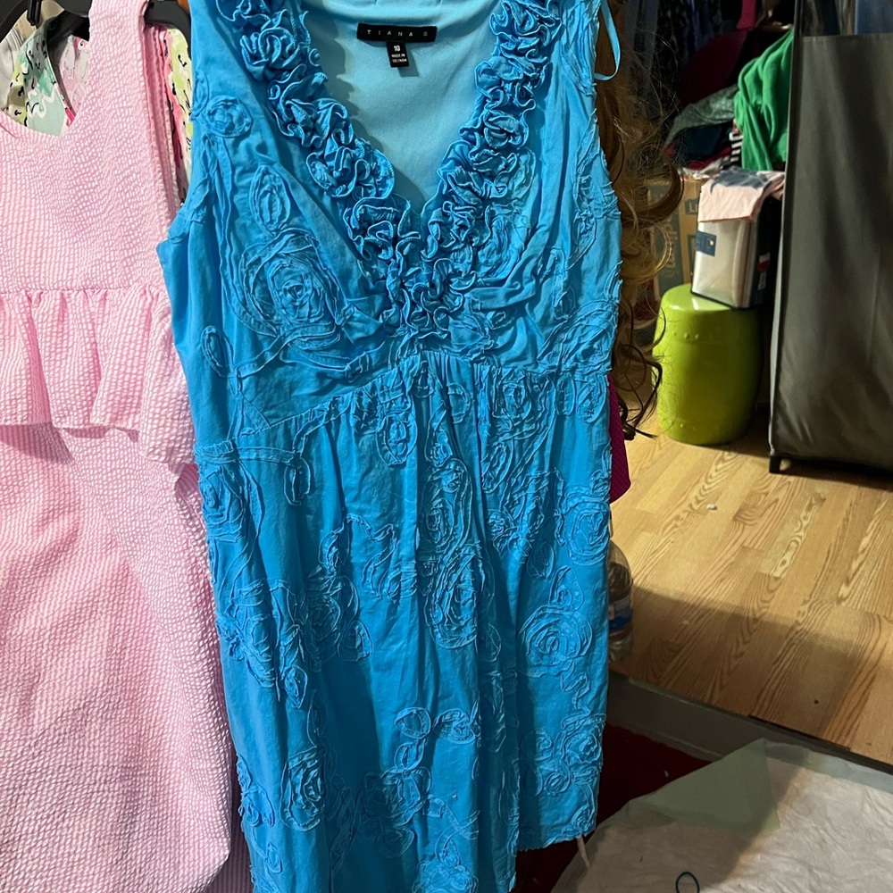 Blue Sleeveless Dress with Ruffle Detail